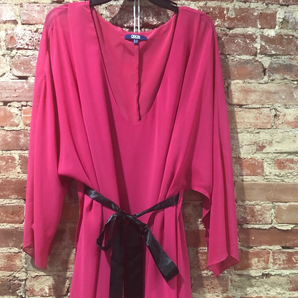 ASOS Curve Pink Chiffon Dress with Kimono Sleeves